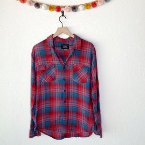 Jacks Mens Button up Plaid Flannel Red & Blue